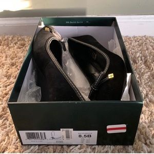 NWT Lauren Ralph Lauren Black Suede Wedges. Size 8.5. 2-inch wedge heel.